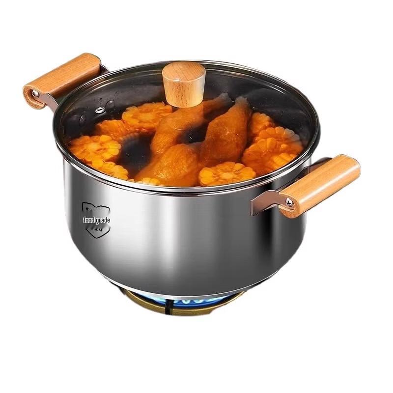 ZISIZ Thickened Stainless Steel Soup Pot with Wooden Handle