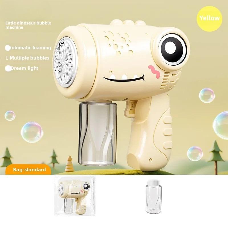 The Latest Leak Free Cartoon Dinosaur Hand Bubble Gun, Fully Automatic Multi Hole Light Bubble Machine, Children'S Gift Toys