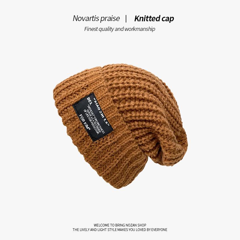 Big head circumference cloth wool hat, versatile in autumn and winter, showing the face, small cold hat, warm ear protection, knitted hat
