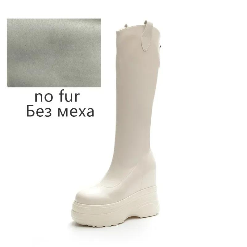 Fashion Women's Boots Genuine Leather  New 11cm Heel High Platform Internal Heightened Boots Women's Fashion High Heel Boots Women