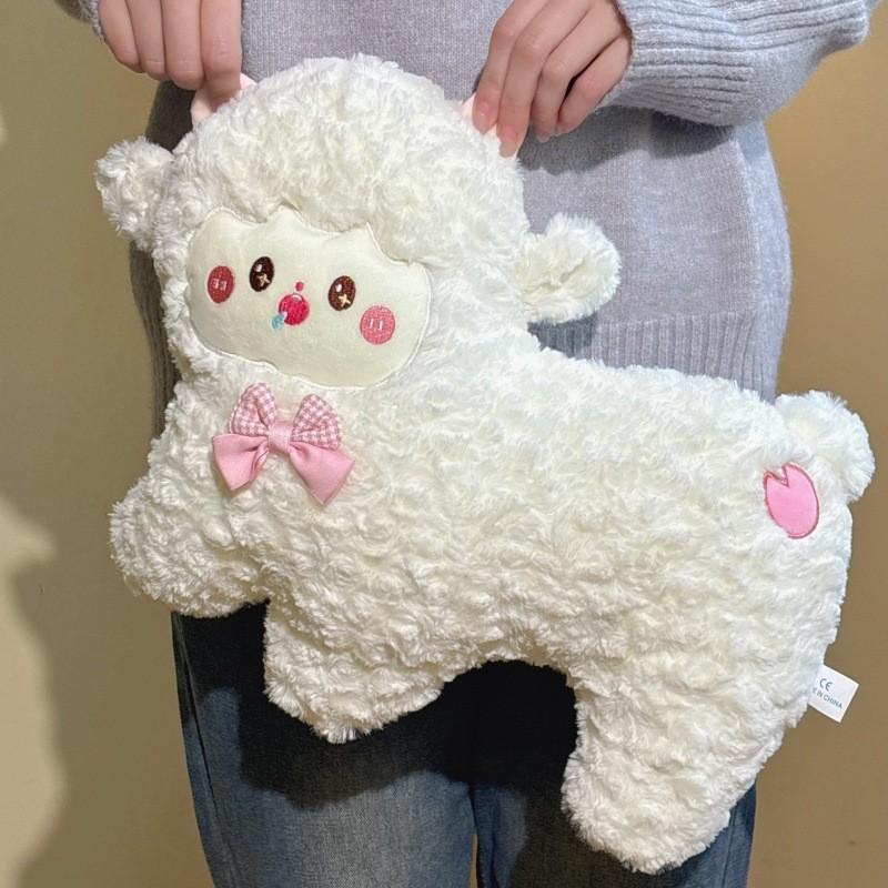 Sheep Adorable Plushie Dolls With Checkered Bow Decoration For Children Gift