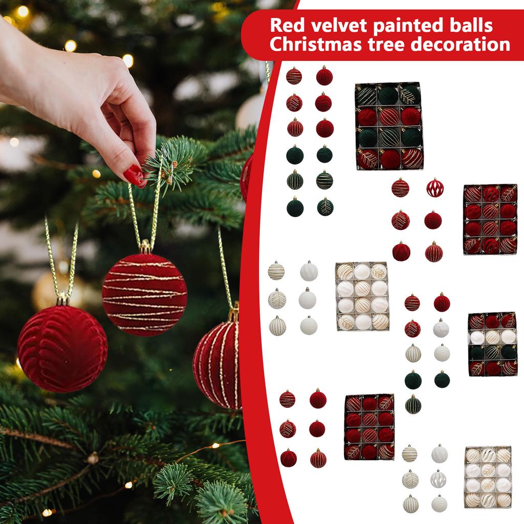 Christmas Ball Red Flocking Painted Ball Christmas Tree Decoration Hanging Ball 12 6cm Christmas Flannel Ball