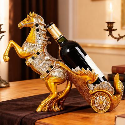Vintage Horse Wine Bottle Holder Resin Horse Statue Sculpture Beer Bottle Display Stand Organizer Rack Home Kitchen Bar Dining Table Decoration