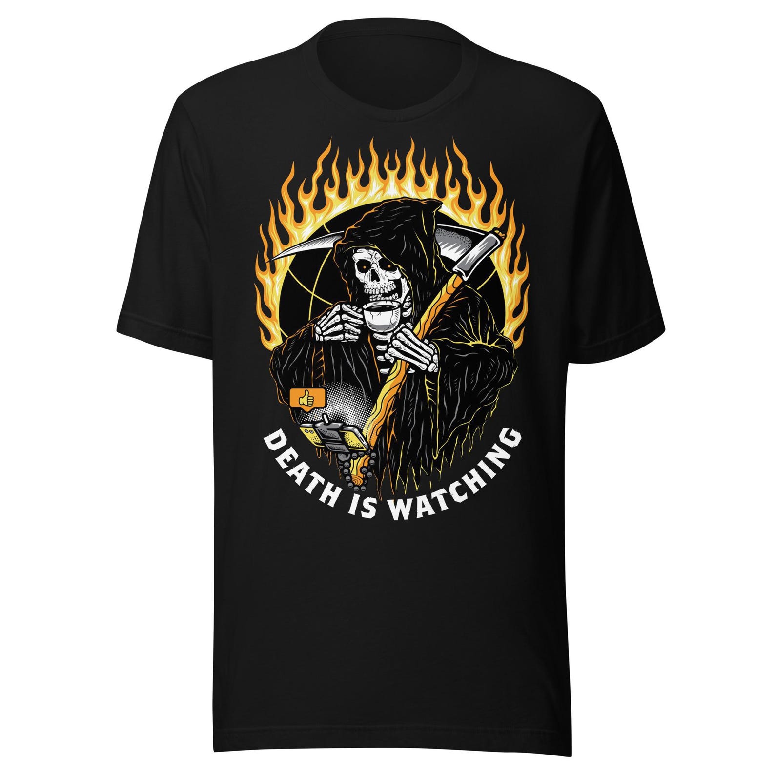 Death is Watching Funny Grim Reaper Doom scrolling social media memento mori t-shirt L
