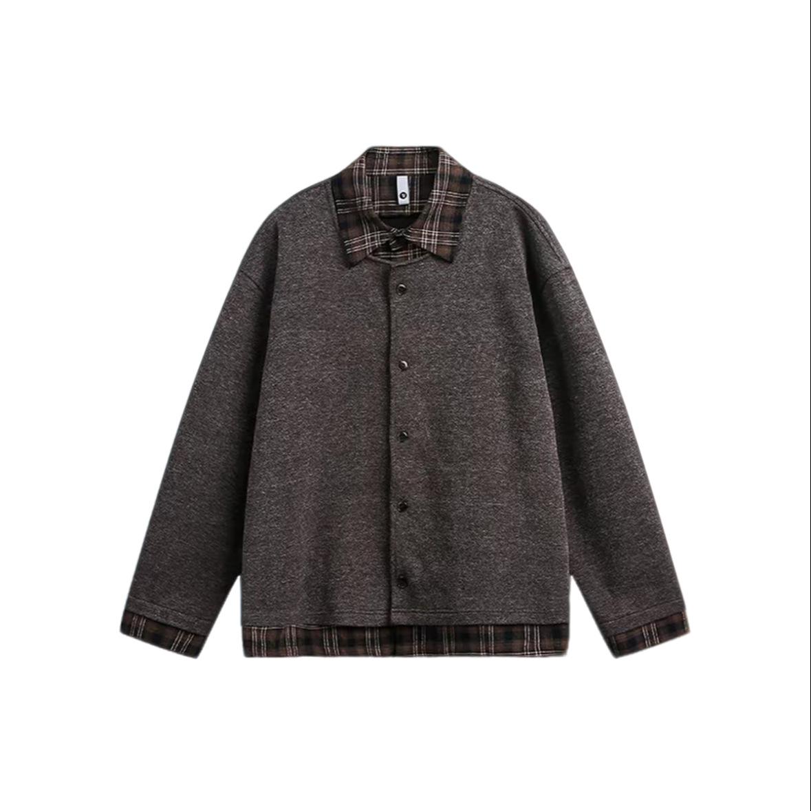 

Vintage Plaid Double-Layer Cardigan Sweater for Men - Autumn/Winter Loose Knit XXL коричневий