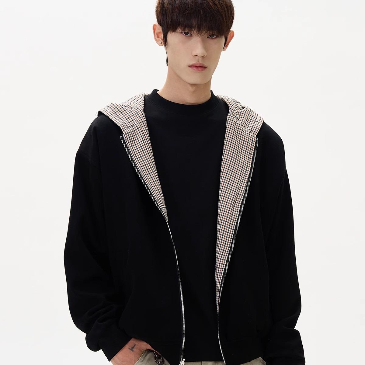 Американский уличный ретро свитер с двухсторонним узором тысяча птиц мужской и женский осенний тренд брендовая свободная и универсальная повседневная куртка с капюшоном 2XL чёрный 4689₽