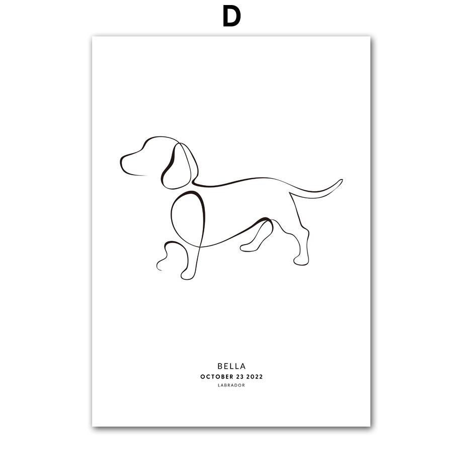 Abstract Line Cute Pet Dog Cat Personalized Name Date Nordic Posters And Prints Wall Art Canvas Painting Home Decor Pictures