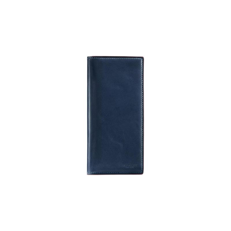 

COACH Breast PocketPocket Wallet 10 Quilted Edge Fold Long Solid Calf Leather Clutch Wallet Men s Blue синій
