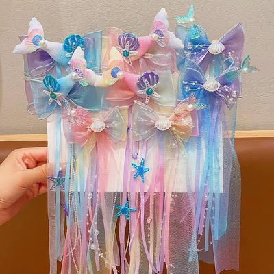 1 Par de Tiara de Fita Roxa com Concha Cauda de Peixe Acessório de Grampos de Cabelo para Fantasia de Sereia de Bebê Laço de Cabelo Flor Trançada para Meninas