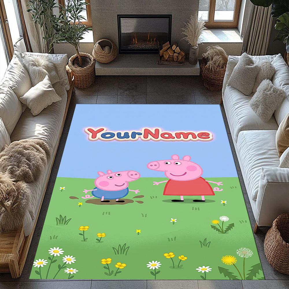 Peppa Pig Personalized Text Floor Rug Office Rug Design for Balcony Hallway Bedrooms Game Room Antislip Carpet Anime Office Decor
