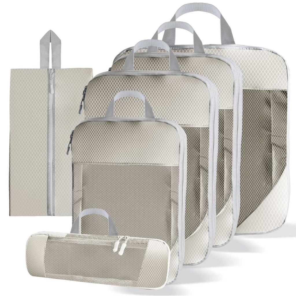 5/8pc Set Compression Packing Cube Extensible Waterproof Organizer Bags for Travel Suitcase Clothing Luggage Sorting W/ Shoe Bag