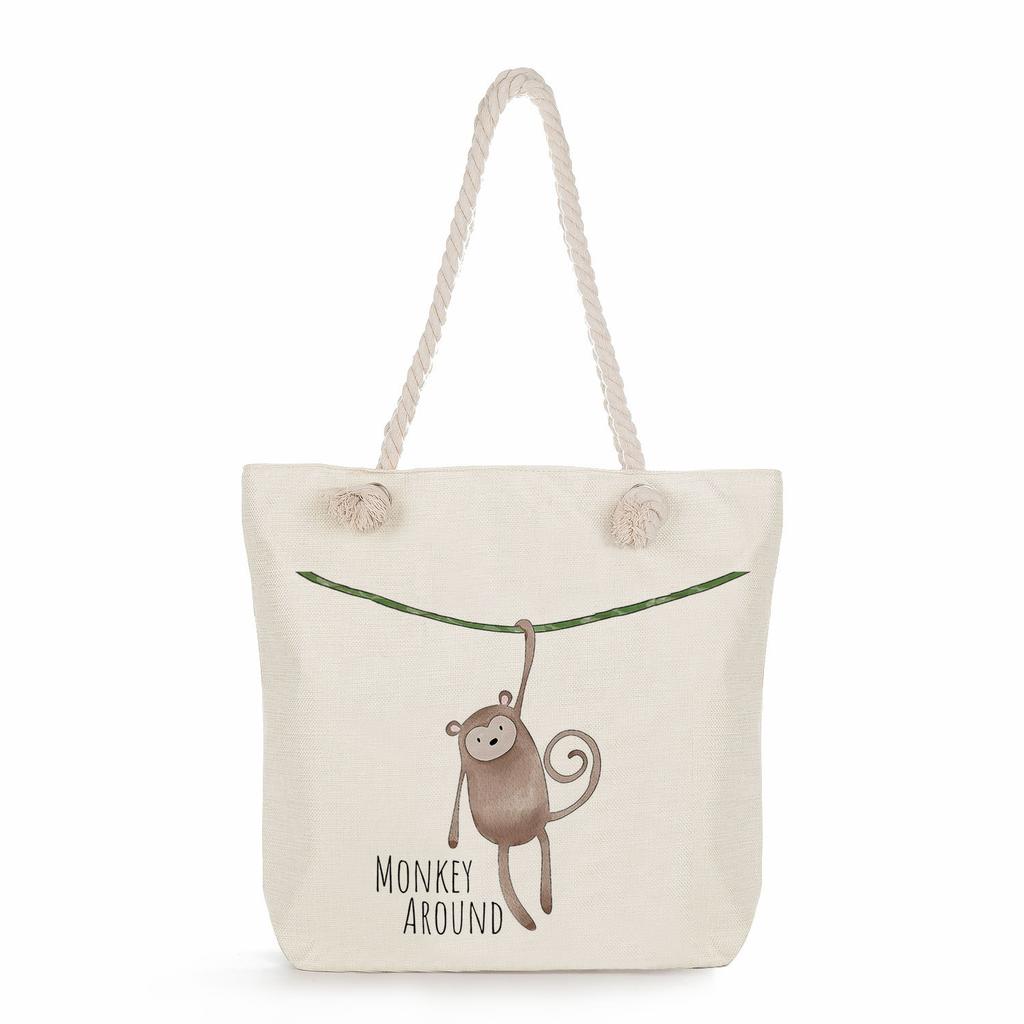 Cartoon animals print thick rope single-shoulder beach bag 7226