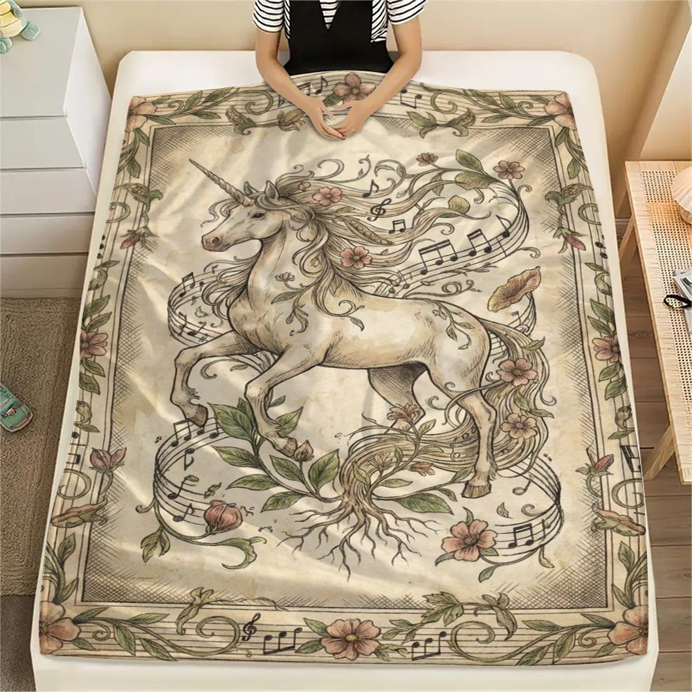 Unicorn Animal Print Flannel Blanket, High quality Comfortable for All Seasons, Home Decor, Warmth and Comfort, Perfect for Christmas Gifts136
