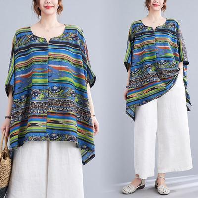 Autumn Blouse Casual Lady T-Shirt Women Oversize Vintage Top Loose Bat Striped Large Size