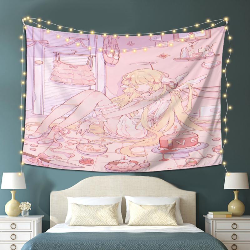 VIKAMA Pink Lazy Girl Japanese Atmosphere Tapestry INS Style Dormitory Room Decoration Wallpaper Home Decoration