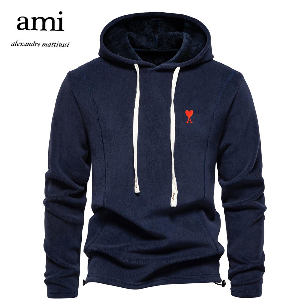 AMI Geborduurde Herfst en Winter Nieuwe Heren Lange Mouw Hoodie Trend Veelzijdig Fleece Warm Sweatshirt L