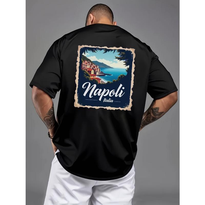 European Size Men'S Round Neck Short-Sleeve T-Shirt with Letter Print, Perfect for Casual Summer Activities