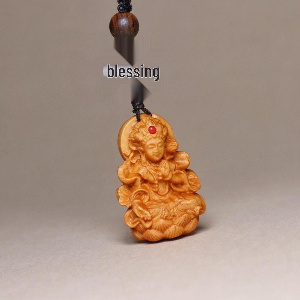 Taihang Cliff Cypress Manjushri Bodhisattva Necklace & Keychain Pendant with Chain