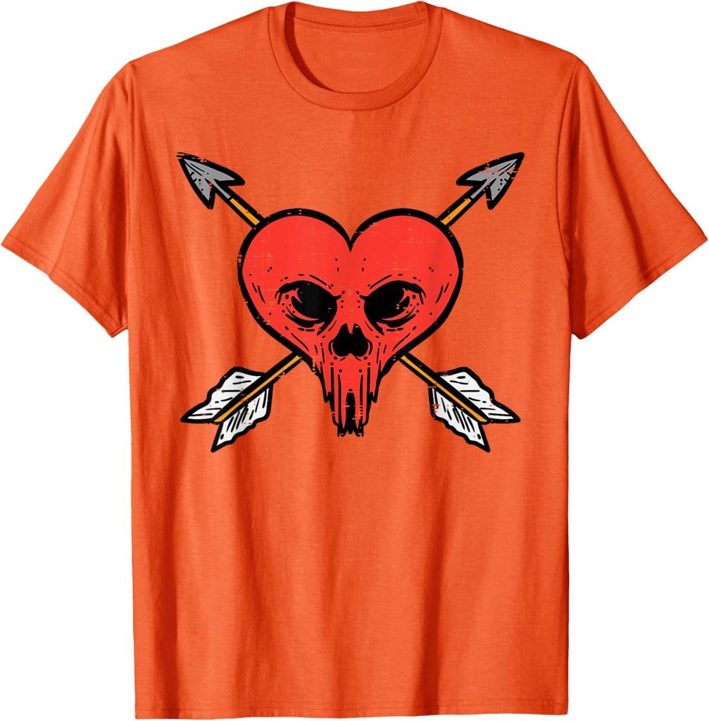 Skull Heart with Arrows Anti Valentines Day Graphic Tee Soft Cotton Casual Daily T-Shirt For Men