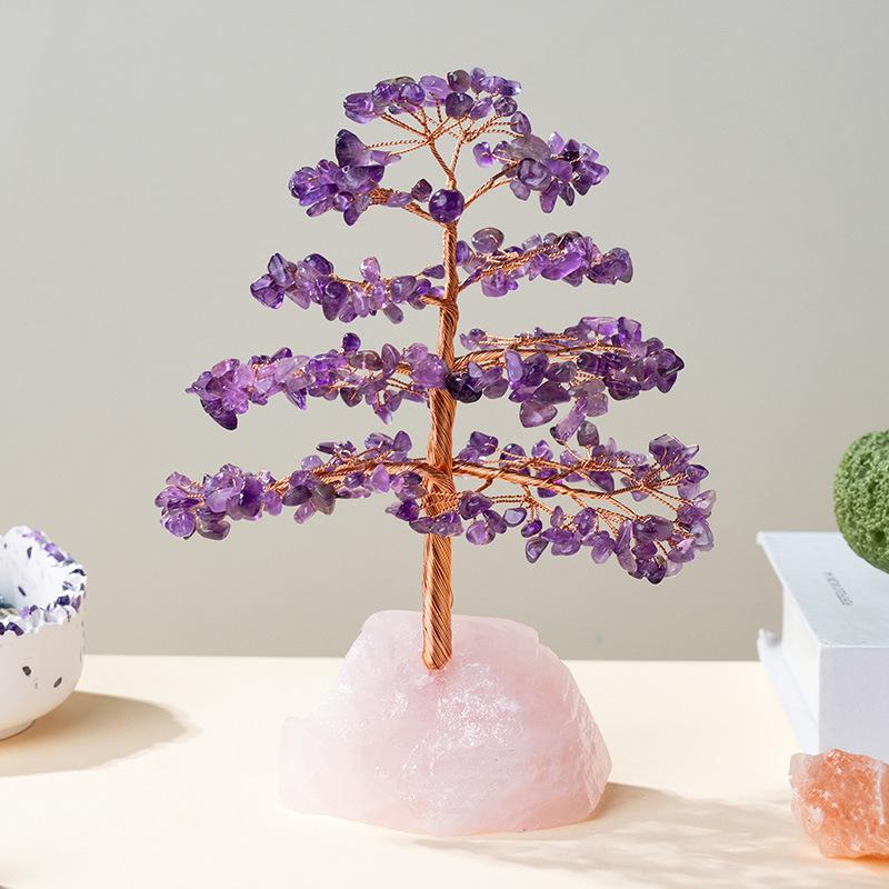 Natural Crystal Wealth Tree Colorful Crushed Stones Life Tree Crystal Stone Base Desktop Decoration Crystal Tree