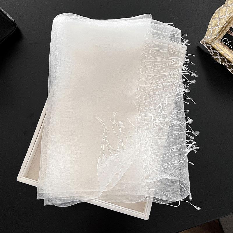 100% mulberry silk scarf, light luxury solid color silk scarf for women, versatile summer and autumn shawl tassel decorated silk scarf