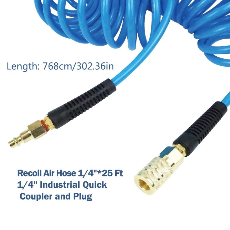 Leichter Luftkompressorschlauch 1/4" Polyurethan Rückstoßluftschlauch mit Knickschutz Flexibel und knickfest