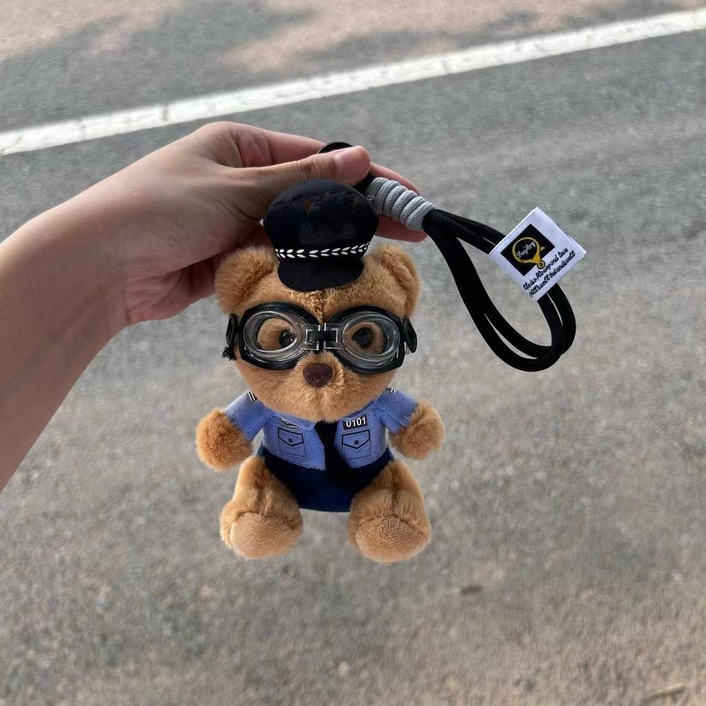 Verkehrspolizei Bär Anhänger Plüschtier Puppe Feuerwehr Polizei Tasche Schlüsselanhänger Puppe Niedlich