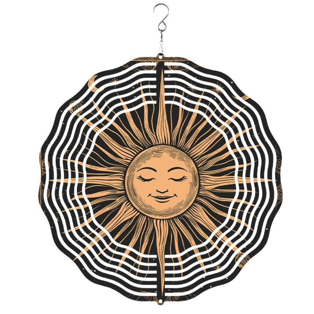 Sun and Moon Wind Chimes 2D Metal Outdoor Hanging Decor for Garden Yard Balcony No Power Needed Holiday Gift for Christmas Thanksgiving