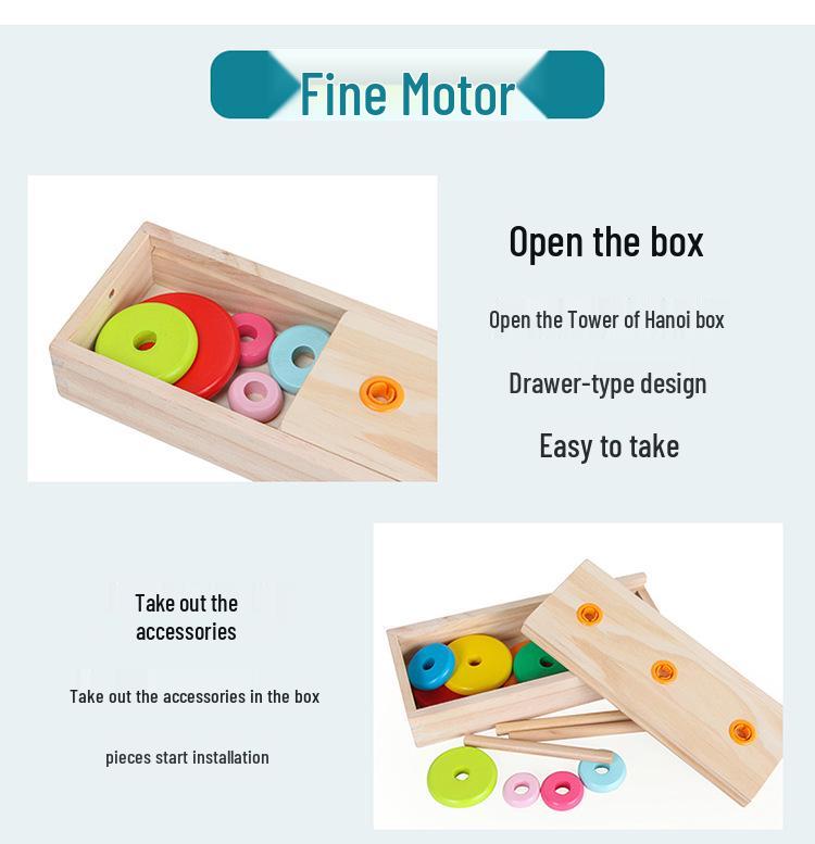 Hanoi Tower Wooden Puzzle Toy for Logical Thinking - Eight Layers for Early Education and Elementary Students