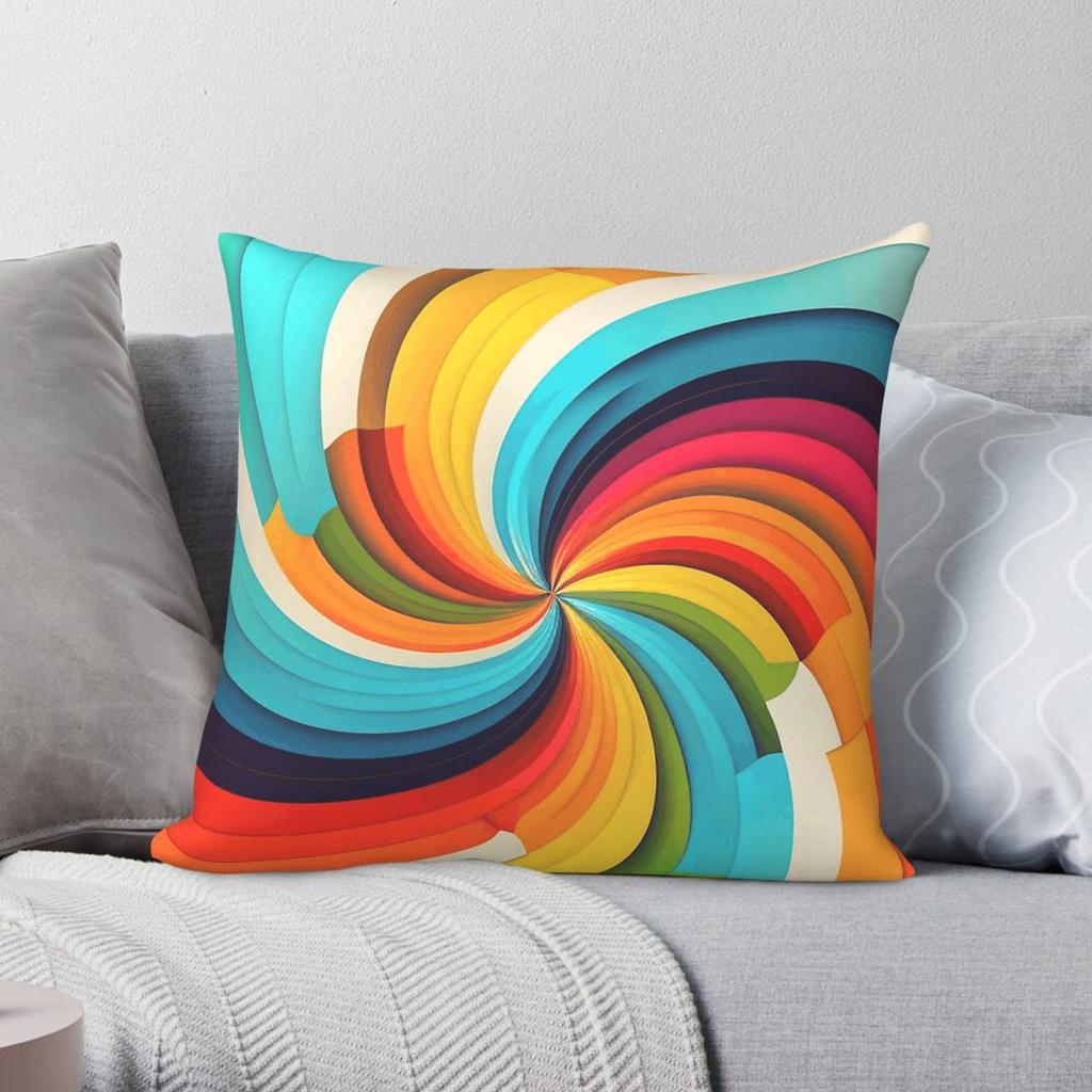 Rainbow Swirl Retro Simple Square Pillowcase Polyester Linen Velvet Printed Zip Throw Pillow Case Sofa Seater Cushion Case x