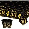 50th Black Gold Birthday Tablecloths Plastic Disposable 2 Pack Table Cloth Happy Party Birthdays Decorations Rectangular Table Cover 54"x108"