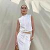 Spring and Summer New White Sleeveless Stand Collar Top Slit Loose Long dress Two-piece Set Simple Commuting Set Women