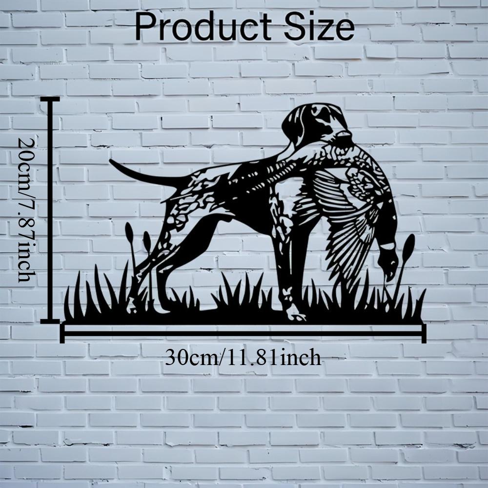 2D Flat Metal Wall Art - Hunting Dog with Pheasant Silhouette, Black Outdoor Decor for Living Room, Study, Farmhouse, Indoor Outdoor Use