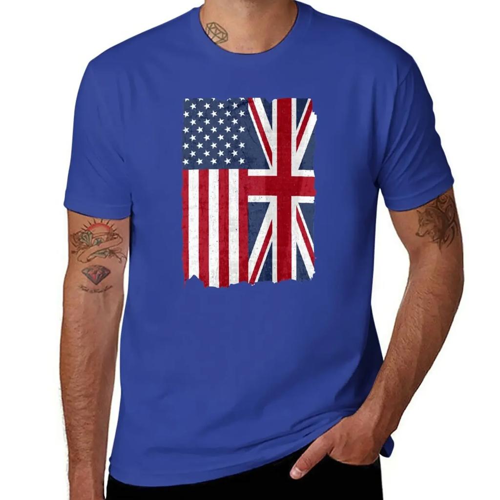 United States with United Kingdom Flag Mix US and UK Union Jack T-Shirt Blouse new edition men clothing
