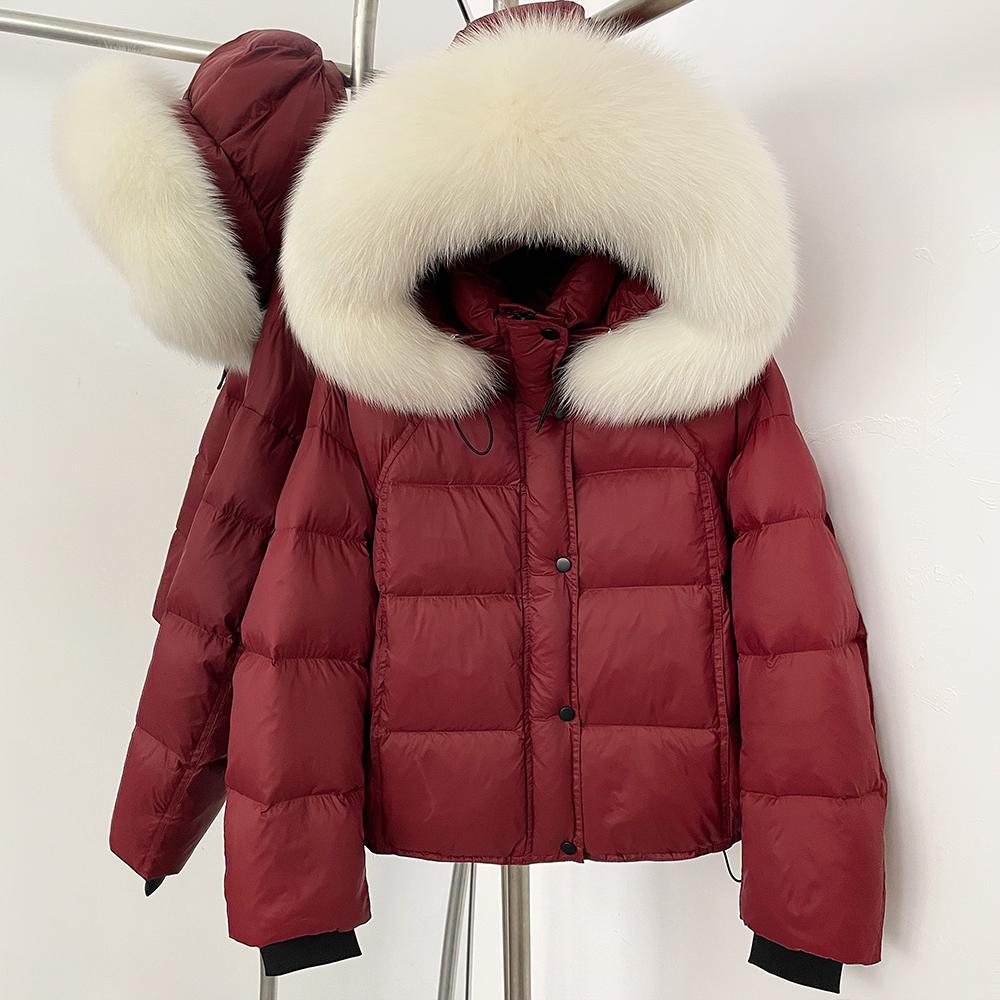 OFTBUY Fluffy Jacket Female Hooded White Duck Down Coat 2025 New Autumn Winter Top Clothing Women Tnick WarmReal Fox Fur Caot