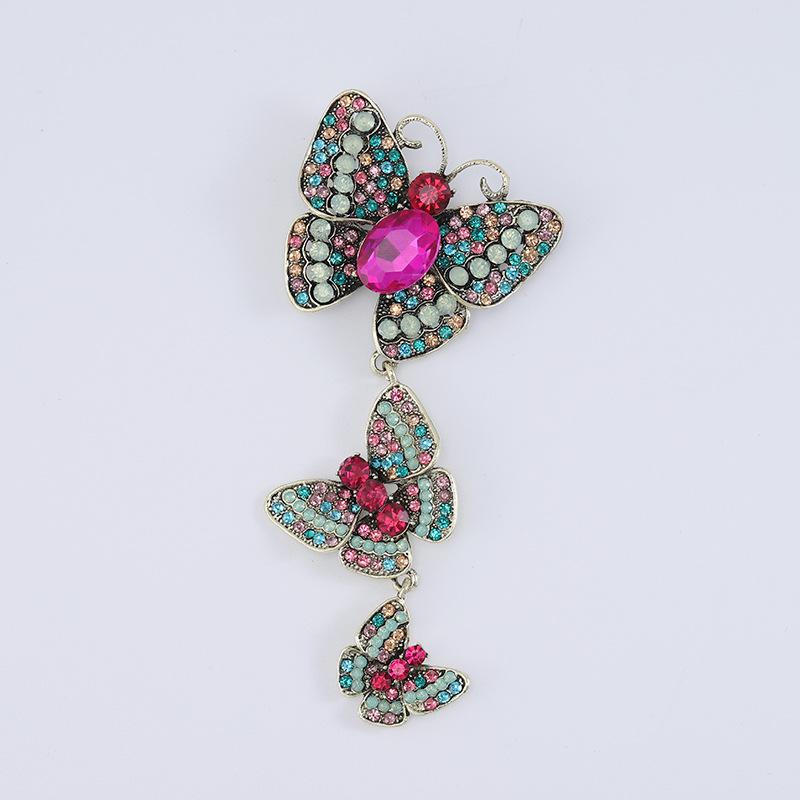 Creative Three Butterflies Retro Brooch, Alloy Diamond Temperament Fashion Accessory Pin