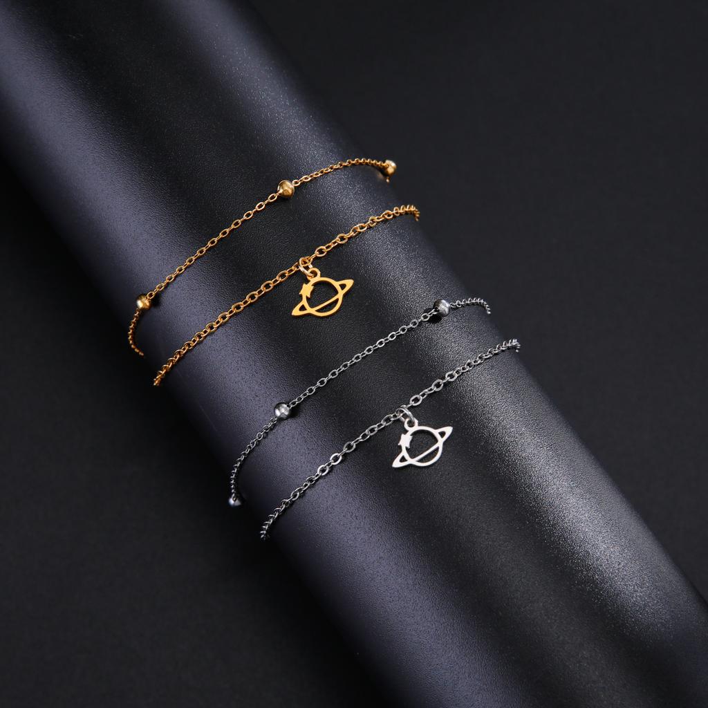 Cazador Barcelona Flower Bracelet Stainless Steel Smile Leaves Bow Tie Planet Charm Double Layer Beads Chain for Women Jewelry
