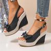 Vintage Rivet Decor Wedge Sandals Women Summer High Heels Platform Sandals Ankle Buckle Beach Shoes