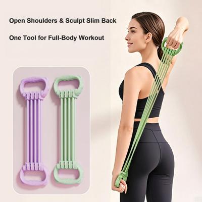 Adjustable Figure 8 Resistance Band with Handle 6-Tube Elastic Exercise Band Men Women Yoga Pilates Arm Back Shoulder Training Elastic Rope