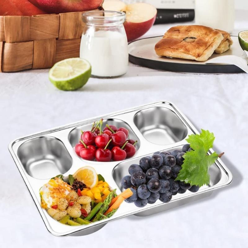 304 Stainless Steel Partitioned Dinner Plate Lunch And Dinner Tray Divided Plates Dinnerware Plate Thick Compartmentalized Plate