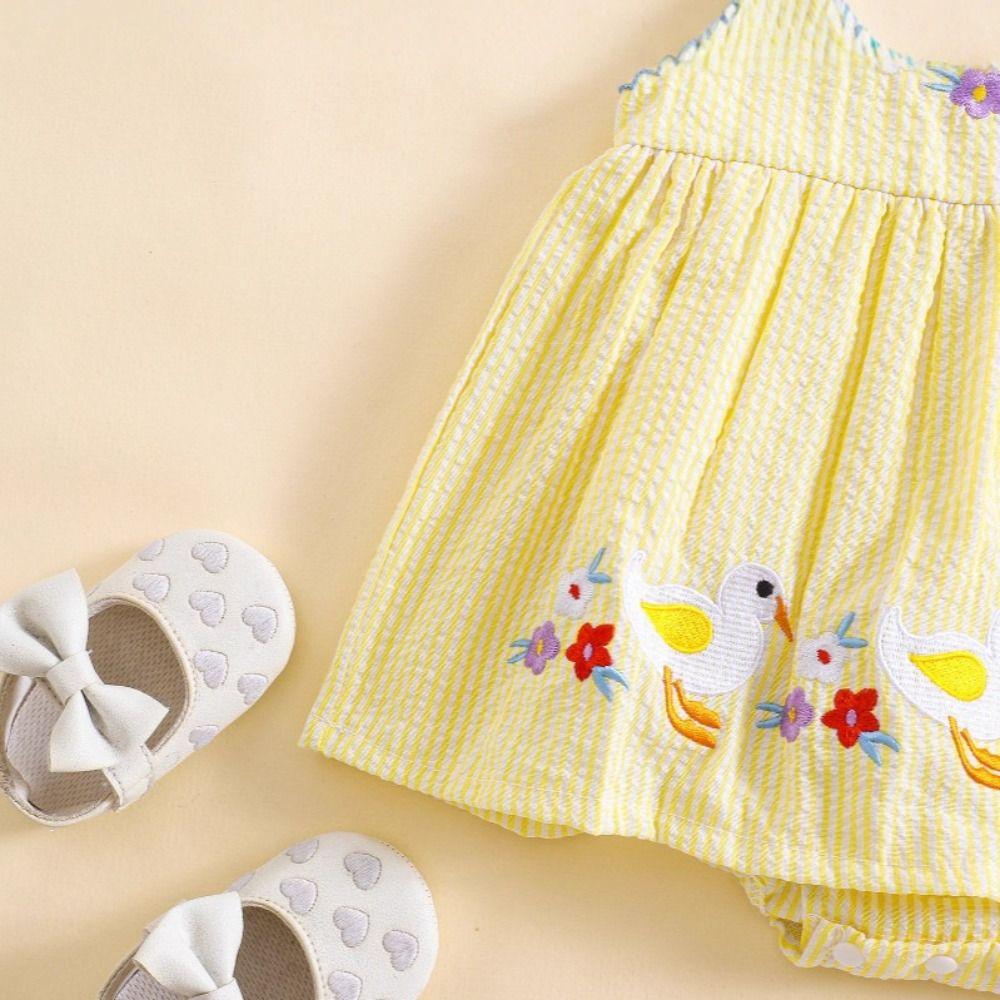 Duck Print Cotton Romper Yellow Gingham Princess Dress Bodysuit Rompers  Summer Outfit