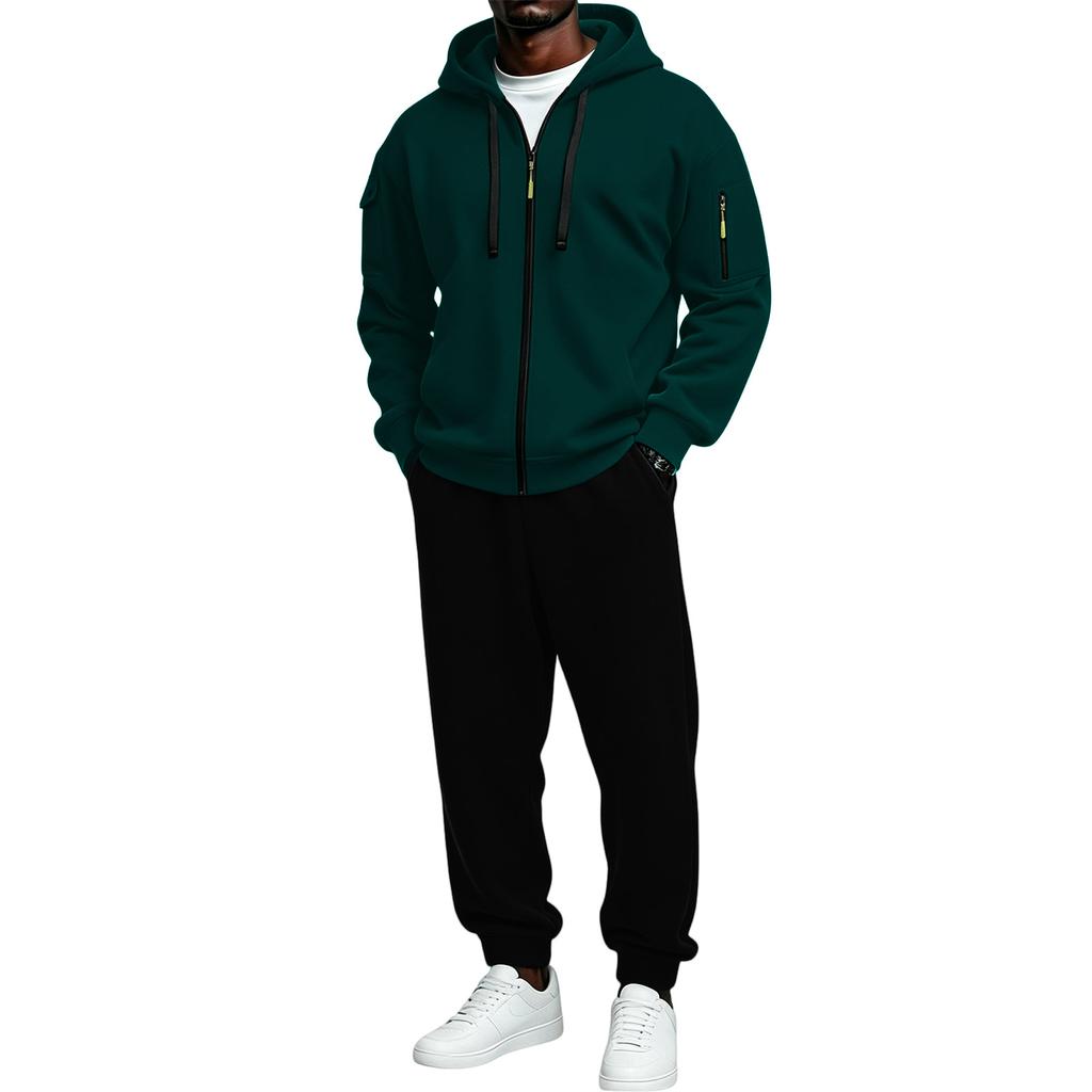 Men's Athletic Tracksuit Set with Full Zip Hoodie and Black Jogger Pants