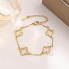 18K Gold Hollow Four-Leaf Clover Jewelry Set: Titanium Steel Bracelet, Necklace, Earrings for Women