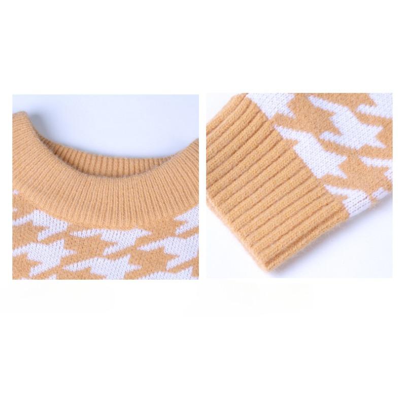 Pulover tricotat în carouri, cu gât rotund, cu mâneci lungi, pentru femei, tricotaje scurte, îngroșate, calde, Harajuku, pentru navetă, ocazional, toamnă, iarnă, cămașă cu fundul