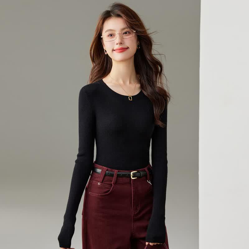 CARBAMMI Women's Slim-Fit Round Neck Knit Sweater