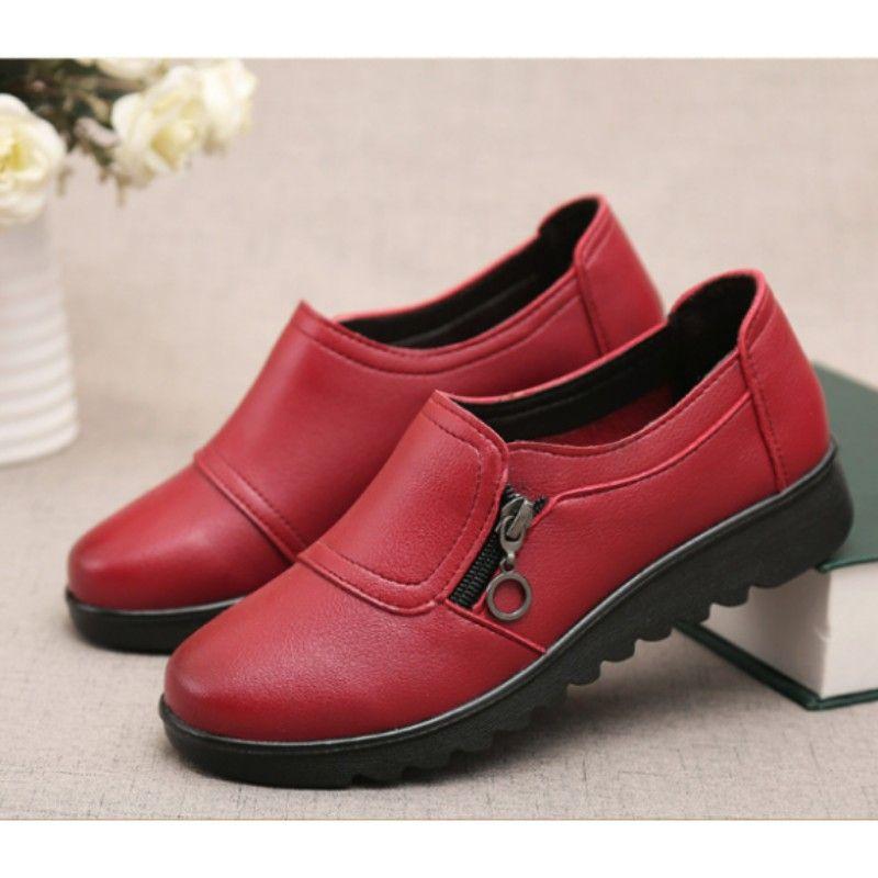 Women's Spring/Autumn Simple Soft-soled PU Leather Shoes for Middle-aged and Elderly People, Plain Color, Low-cut, Everyday Shoes