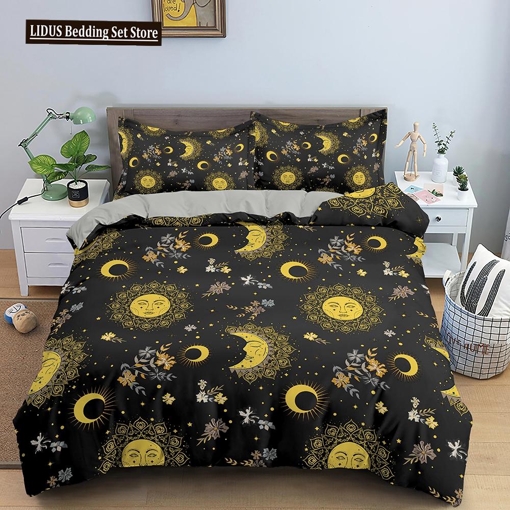 Bohemian Duvet Cover Set Universe Sun And Moon Themed Polyester Comforter Cover King Queen Full Size For Kids Boys Bedding Set