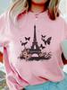 Fashion Eiffel Tower Floral Print Women Summer T Shirt Girl O Neck Funny Y2K Tops Tee Female 90s Casual Clothing