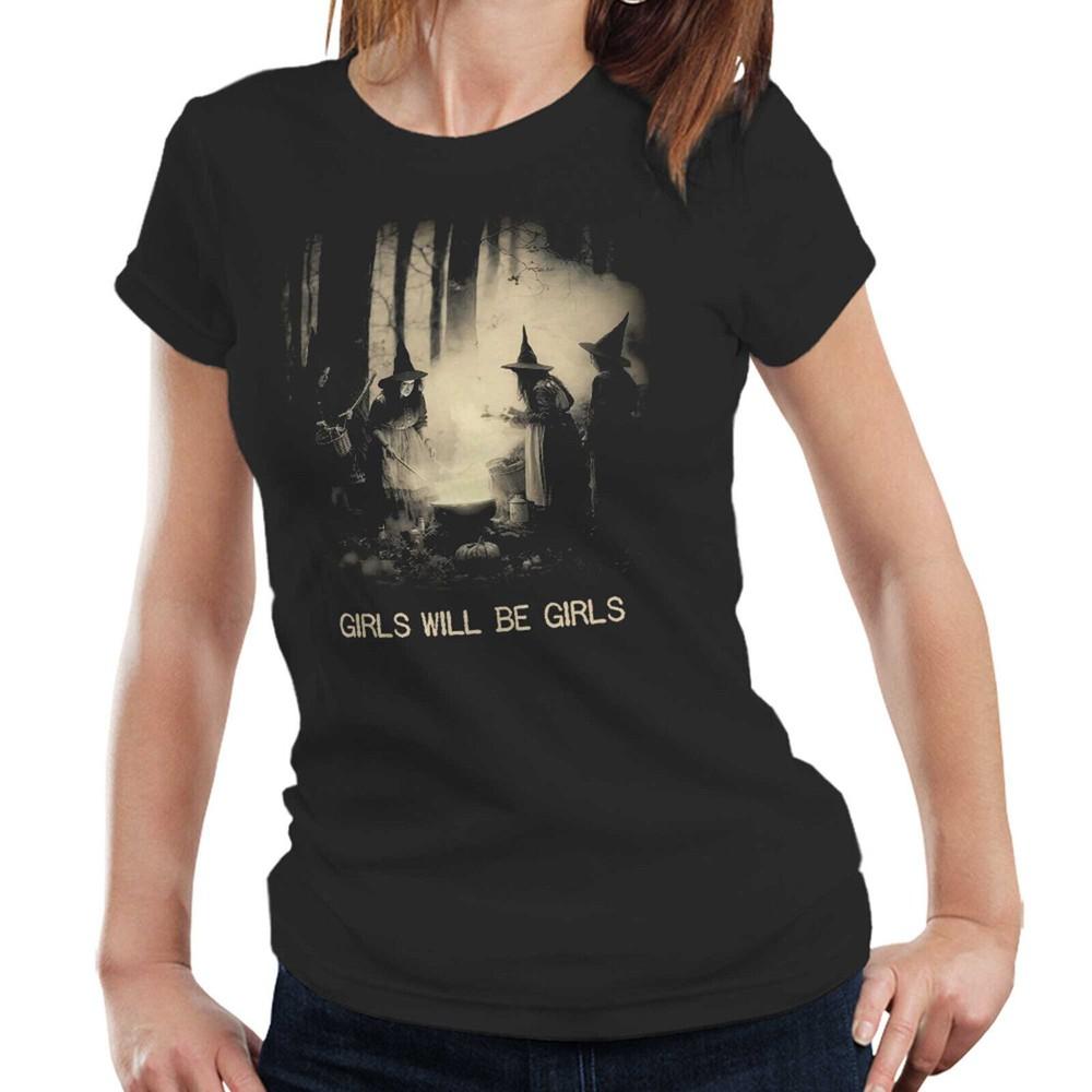 Witch Halloween Shirt Girls Will Be Girls Gothic Witchy Graphic Tee Unisex 2XL
