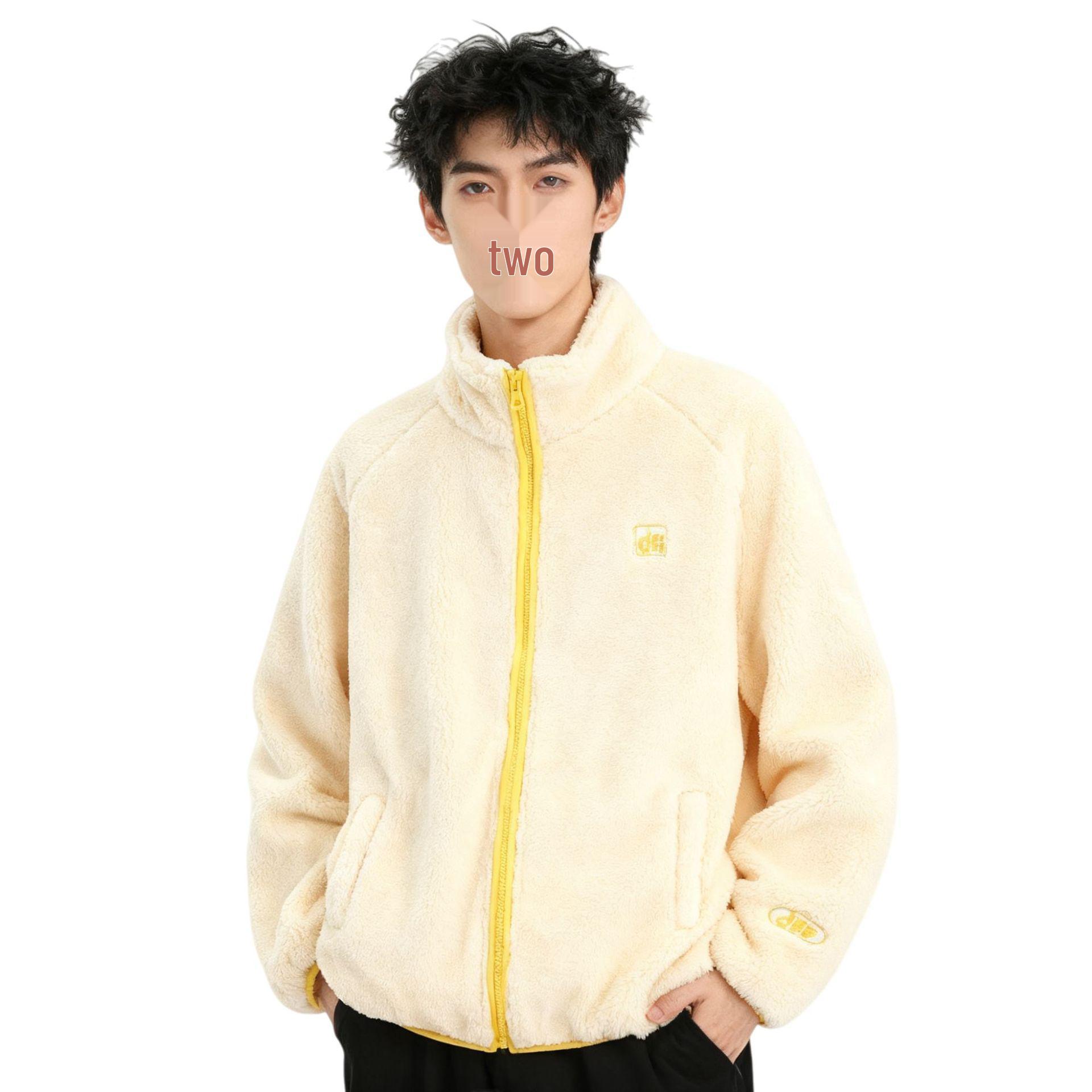 

American-Style Fleece Cotton Jacket: Cozy Stand Collar, Soft, Warm, Loose, Thickened Winter Cardigan. Large